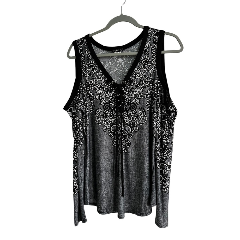 Venus Cold Shoulder Top -‎ Black & White Print, Lace-Up Detail, Plus Size